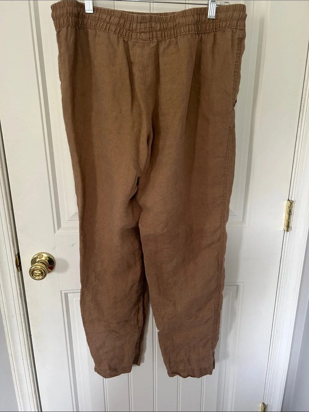 H&M Women's Straight-Leg Drawstring 100% Linen Pants — Brown